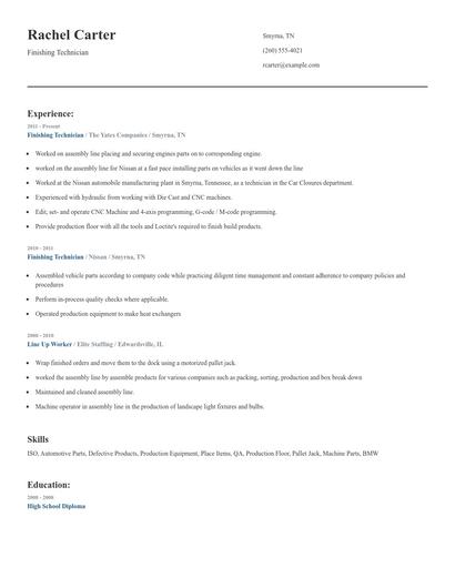 Finishing Technician Resume