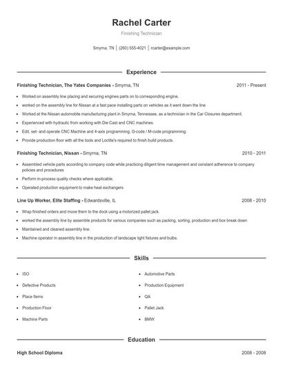 Finishing Technician Resume