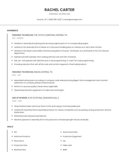 Finishing Technician Resume