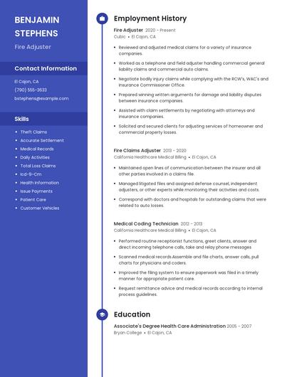 Fire Adjuster Resume