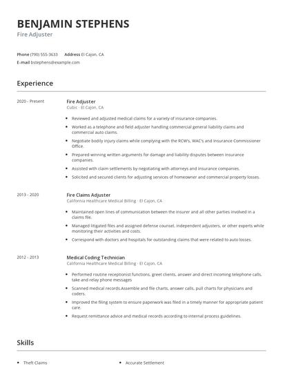Fire Adjuster Resume