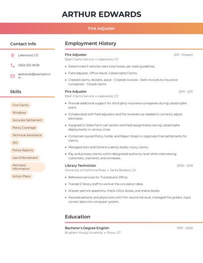 Fire Adjuster Resume