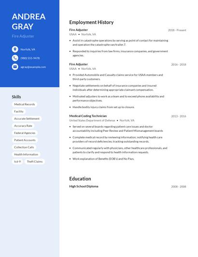 Fire Adjuster Resume