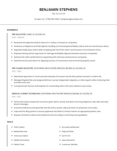 Fire Adjuster Resume