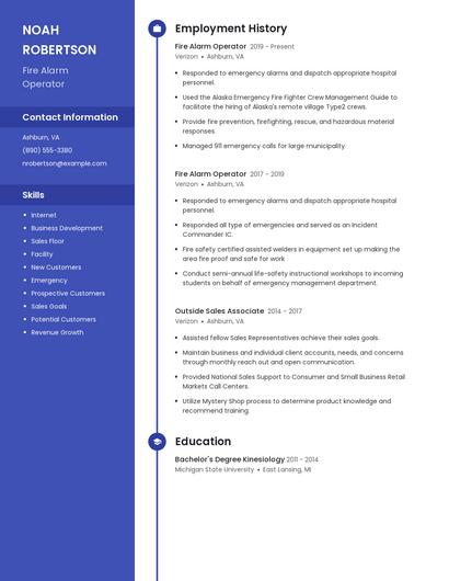 Fire Alarm Operator Resume