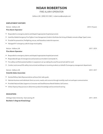 Fire Alarm Operator Resume