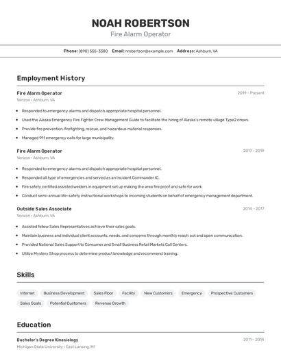 Fire Alarm Operator Resume