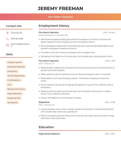Fire Alarm Operator Resume