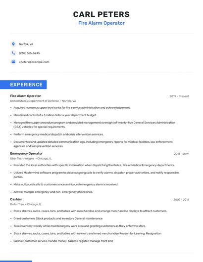 Fire Alarm Operator Resume