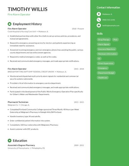 Fire Alarm Operator Resume