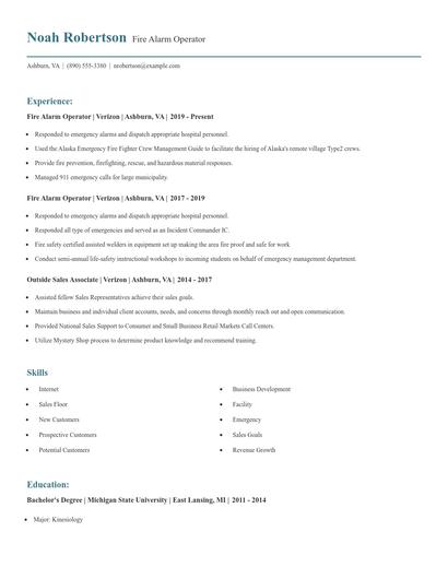 Fire Alarm Operator Resume