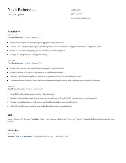 Fire Alarm Operator Resume