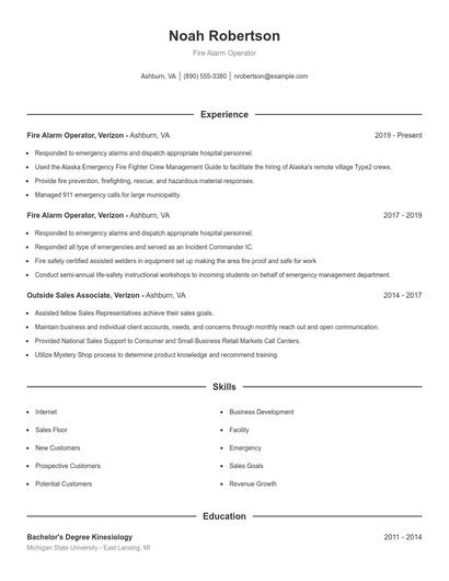 Fire Alarm Operator Resume