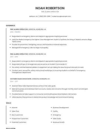 Fire Alarm Operator Resume
