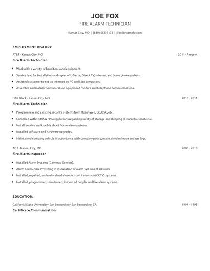 Fire Alarm Technician Resume