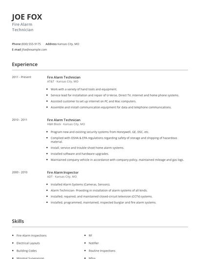 Fire Alarm Technician Resume