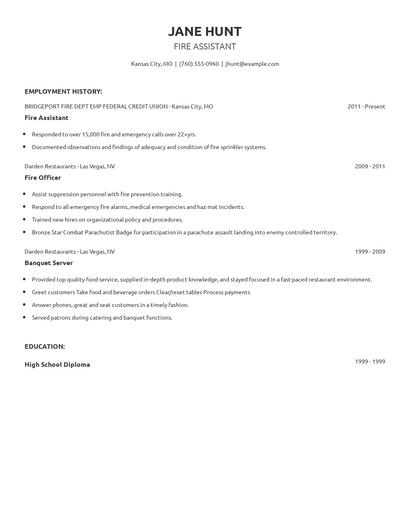 Fire Assistant Resume