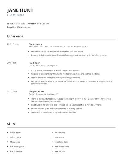 Fire Assistant Resume