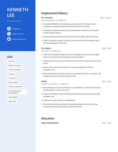 Fire Assistant Resume