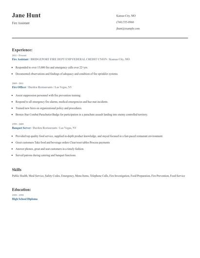 Fire Assistant Resume