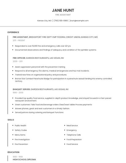 Fire Assistant Resume