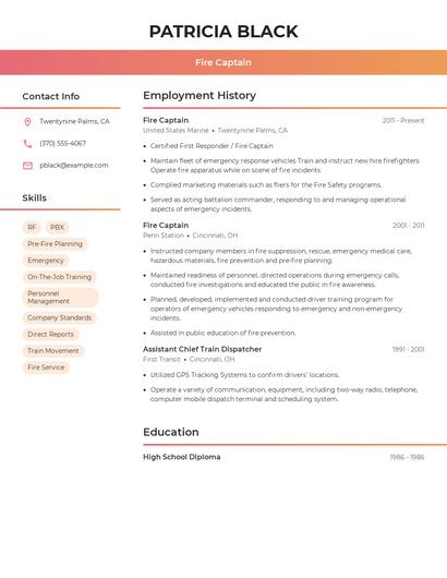 Fire Captain Resume