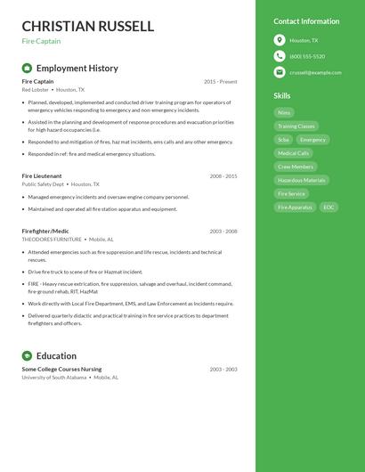 Fire Captain Resume