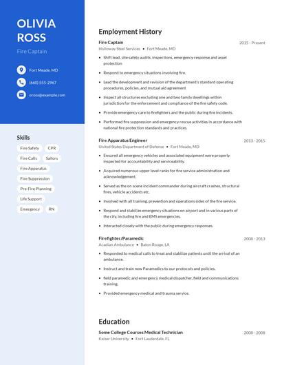 Fire Captain Resume