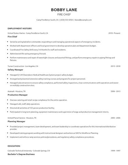 Fire Chief Resume