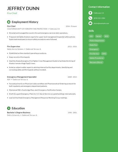 Fire Chief Resume