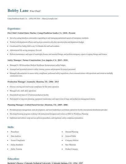 Fire Chief Resume