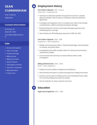Fire Claims Adjuster Resume