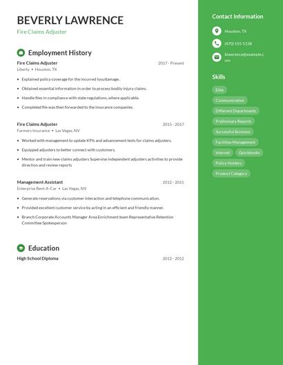 Fire Claims Adjuster Resume