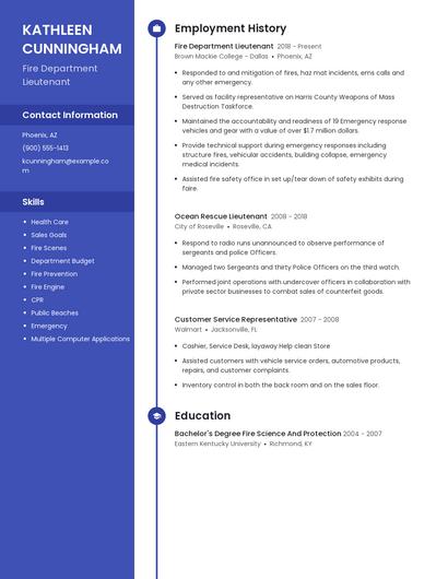 Fire Department Lieutenant Resume