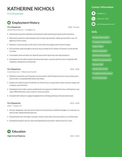 Fire Dispatcher Resume