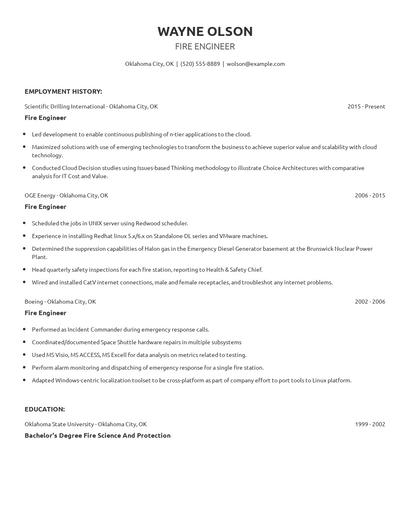 Fire Engineer Resume