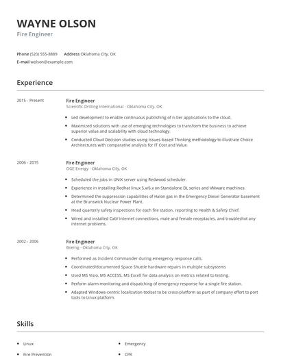 Fire Engineer Resume