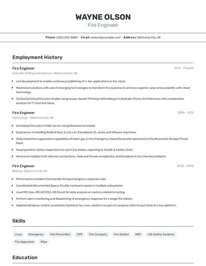 Fire Engineer Resume