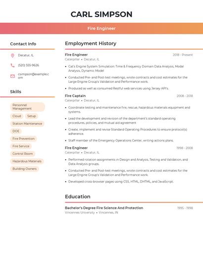 Fire Engineer Resume