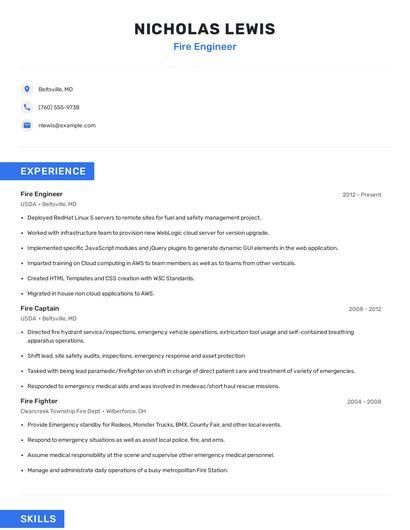 Fire Engineer Resume
