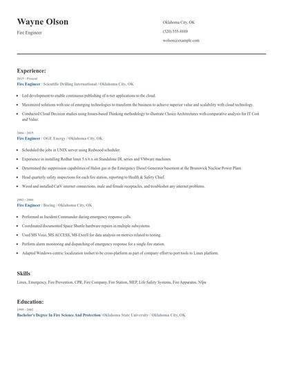 Fire Engineer Resume