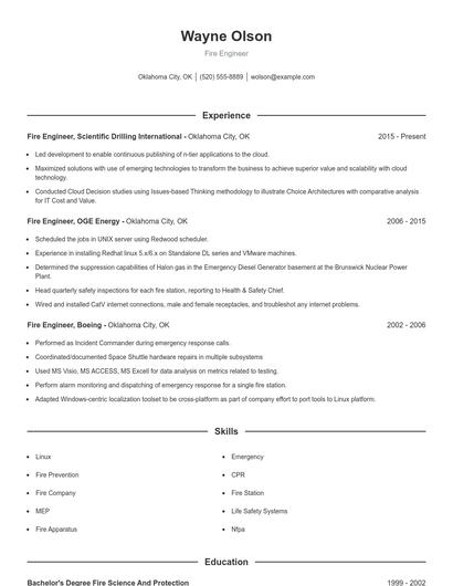 Fire Engineer Resume