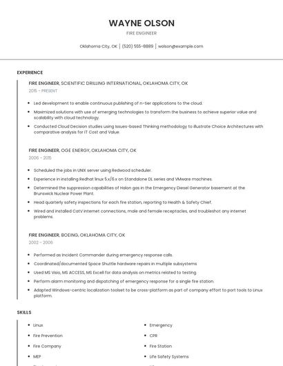 Fire Engineer Resume