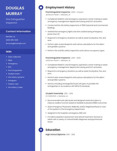 Fire Extinguisher Inspector Resume