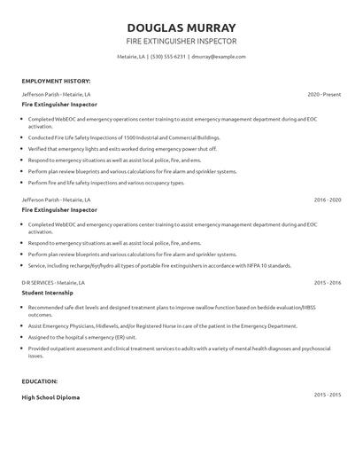 Fire Extinguisher Inspector Resume