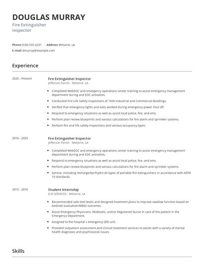 Fire Extinguisher Inspector Resume