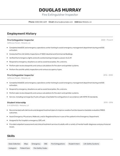 Fire Extinguisher Inspector Resume