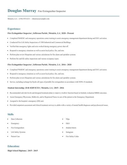 Fire Extinguisher Inspector Resume