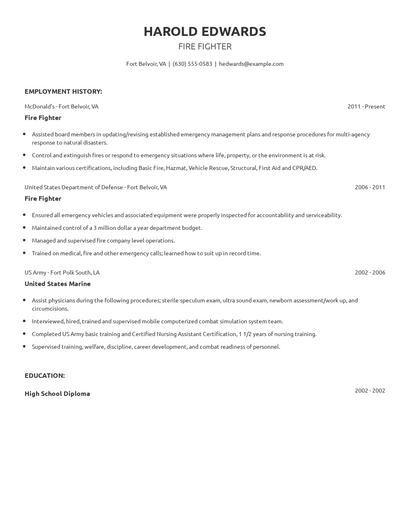 Fire Fighter Resume