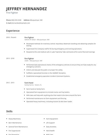 Fire Fighter Resume